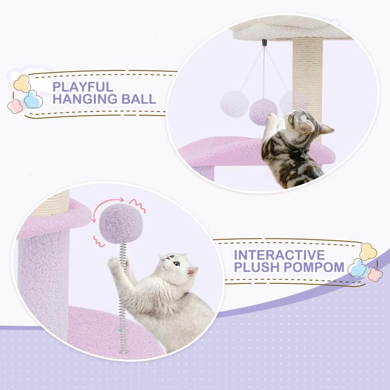 Ezelle Cat Tree Tower Cat Condo House with Sisal Scratching Posts, Flower Top Perch for Indoor Cats