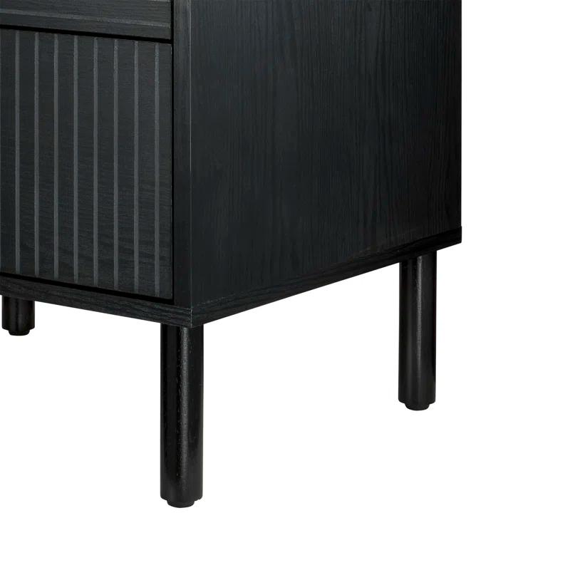 Sango Sango Merk 2-Drawer Solid Wood Nightstand, Drawers With Horizontal & Vertical Grooves