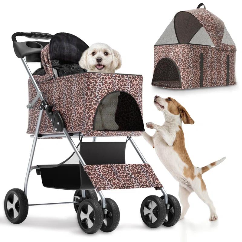 MoNiBloom Folding Pet Stroller, Foldable Dog Jogger Stroller with Detachable Carrier, Basket and Cup Holder