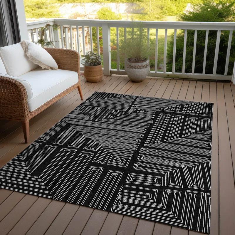 Machine Washable Indoor/Outdoor Chayden ACN1045 Black Rug