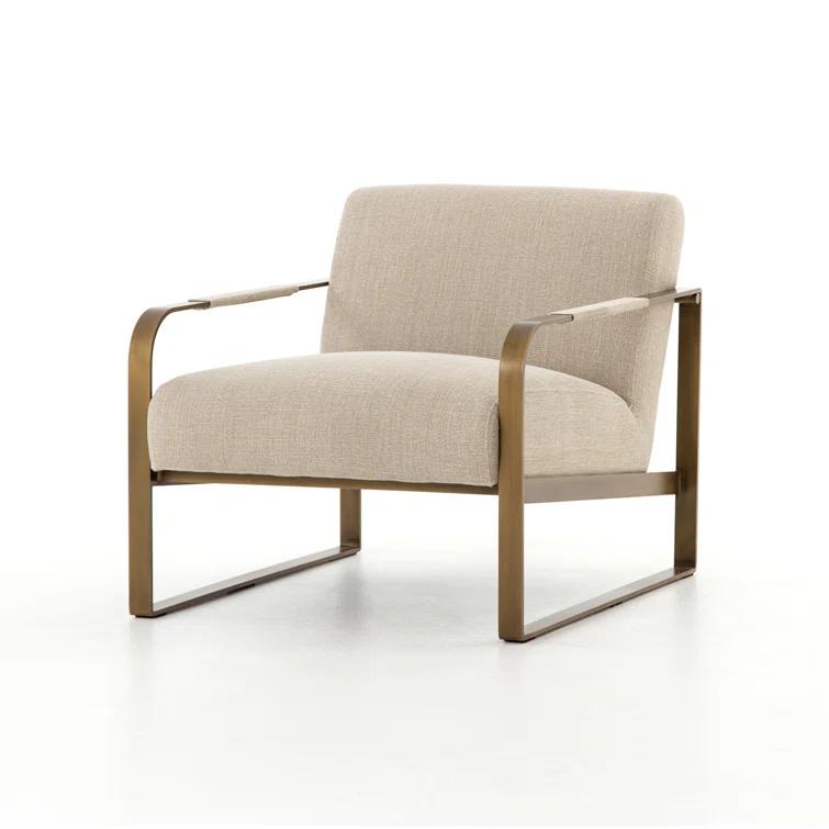 Modern Minimalist Black and Cream Leather Accent Chair with Metal Frame