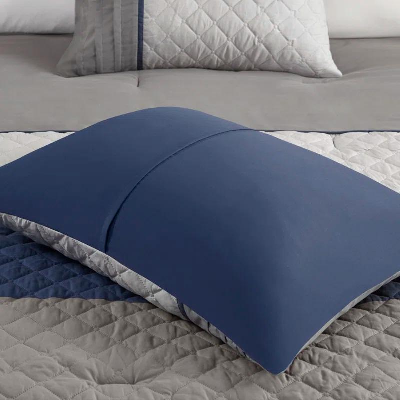 Madison Park Jenson 7 Piece Color Block Stripe Comforter Set with Throw Pillows