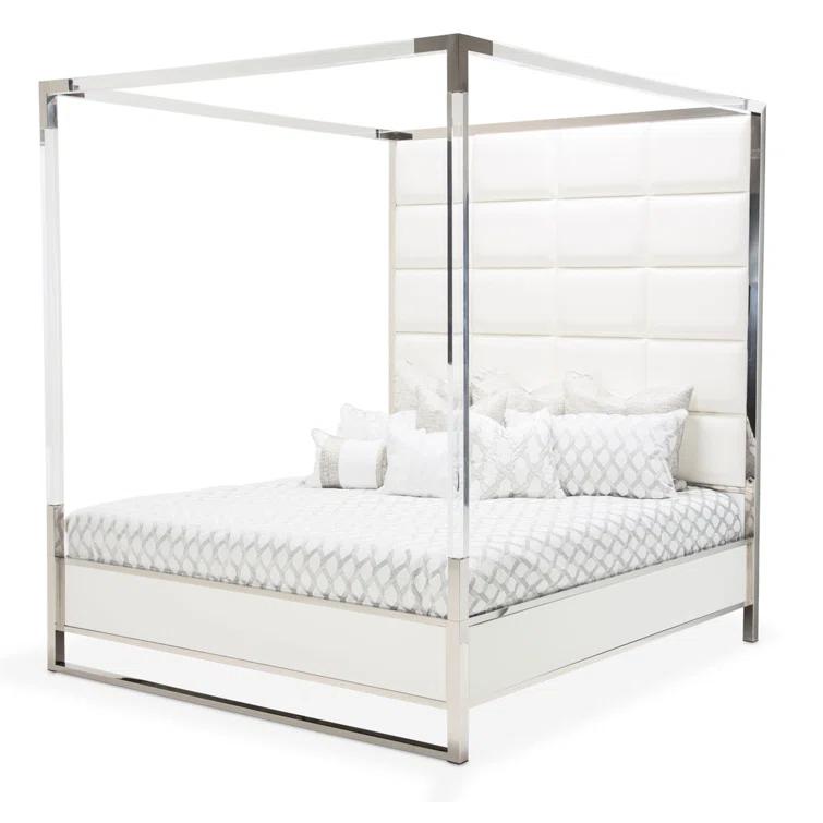 Michael Amini State St. Canopy Bed - Satin White