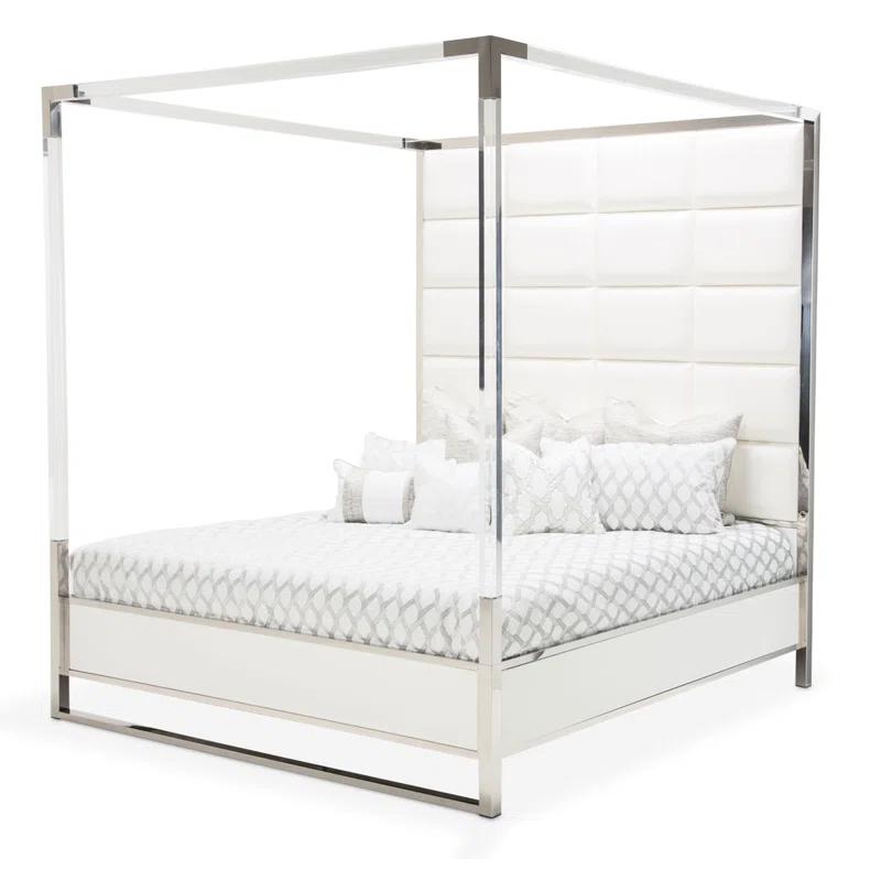 Michael Amini State St. Canopy Bed - Satin White