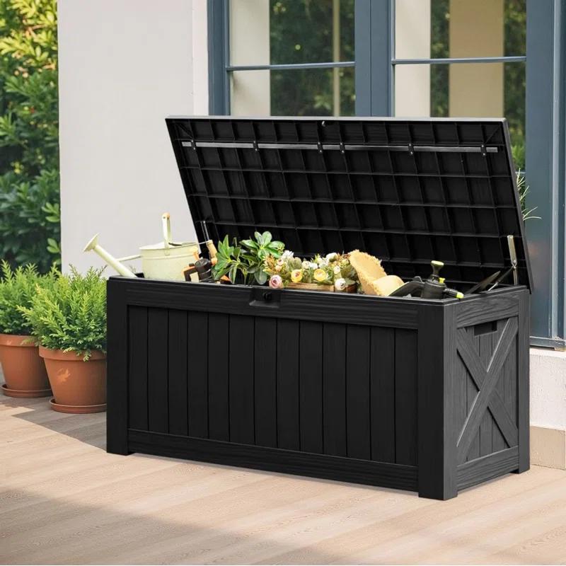 Hokku Designs Waterproof 120 Gallon Large Outdoor Indoor Patio Storage Deck Box , Outside Storage Bin for Cushion Pillows, Towels, Garden Tools