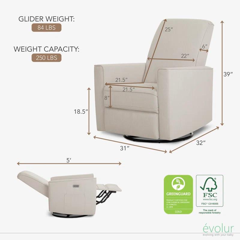 Evolur Greenguard Gold Certified Upholstered Swivel Reclining Glider