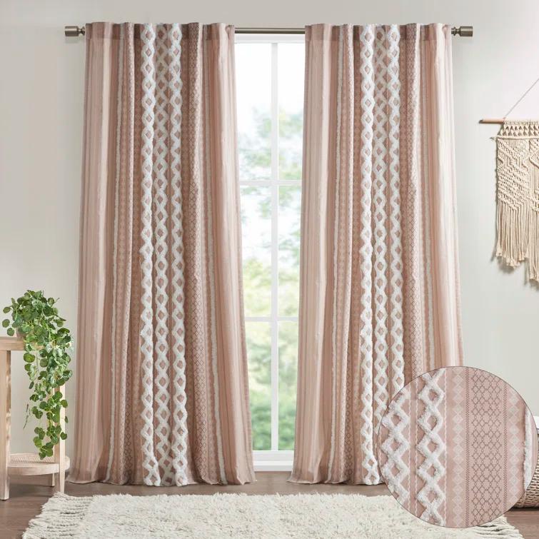 INK+IVY Imani Cotton Printed Boho Single Curtain Panel with Chenille Stripe and Lining