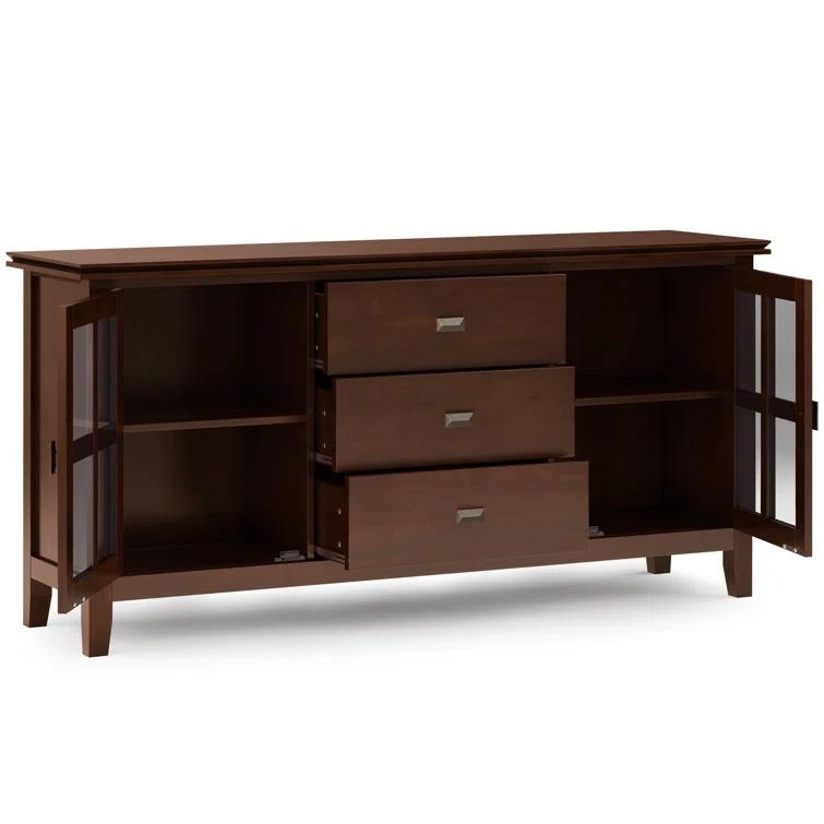 Simpli Home Artisan 60"W Solid Wood Sideboard Buffet with and Tempered Glass Doors and 3 Drawers