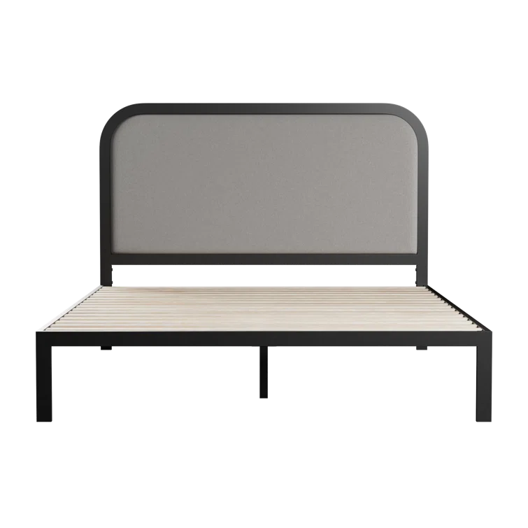 Brookside Metal Bed Frame with Rounded Upholstered Headboard