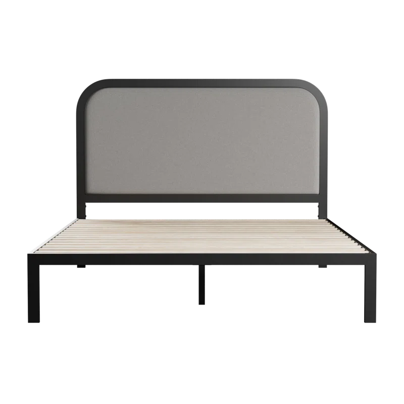 Brookside Metal Bed Frame with Rounded Upholstered Headboard