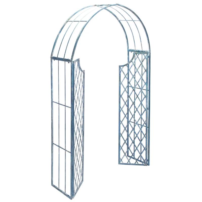 Antique Blue Iron Garden Arbor with Arch Design