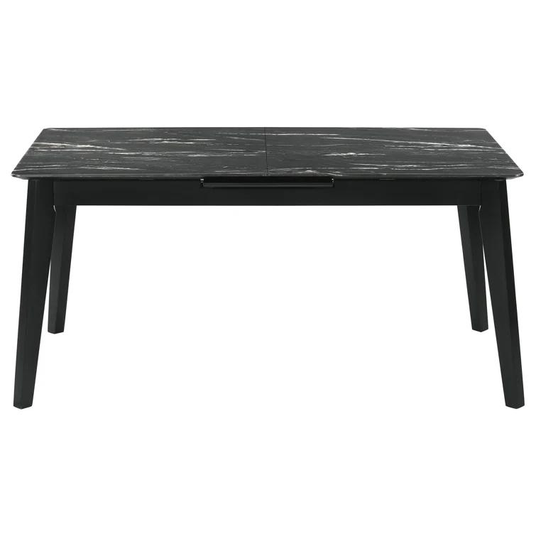 Ebern Designs Freidin Rectangular Dining Table With Faux Marble Top And 16" Self-Storing Extension Leaf Grey