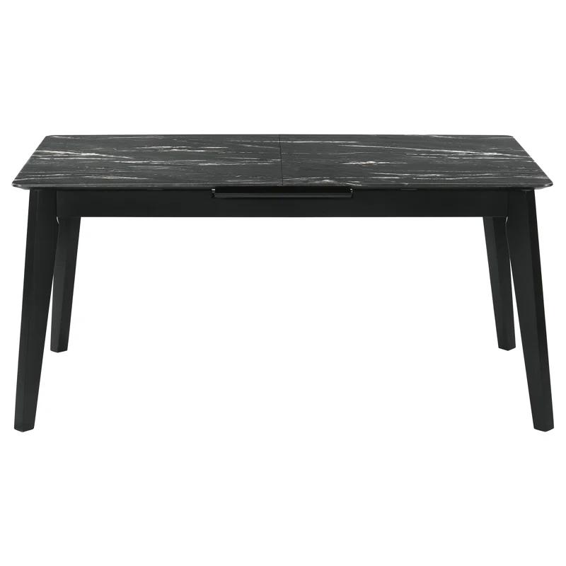 Ebern Designs Freidin Rectangular Dining Table With Faux Marble Top And 16" Self-Storing Extension Leaf Grey