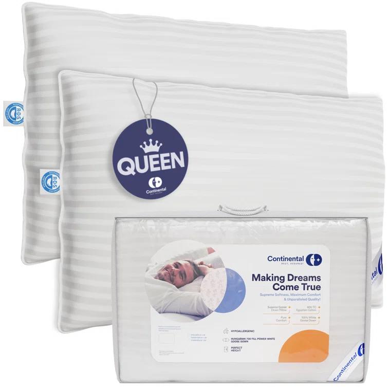 ContinentalBedding Continental Bedding Luxury 700 Fill Power Down Bed Pillows 2 Pack (Set of 2)