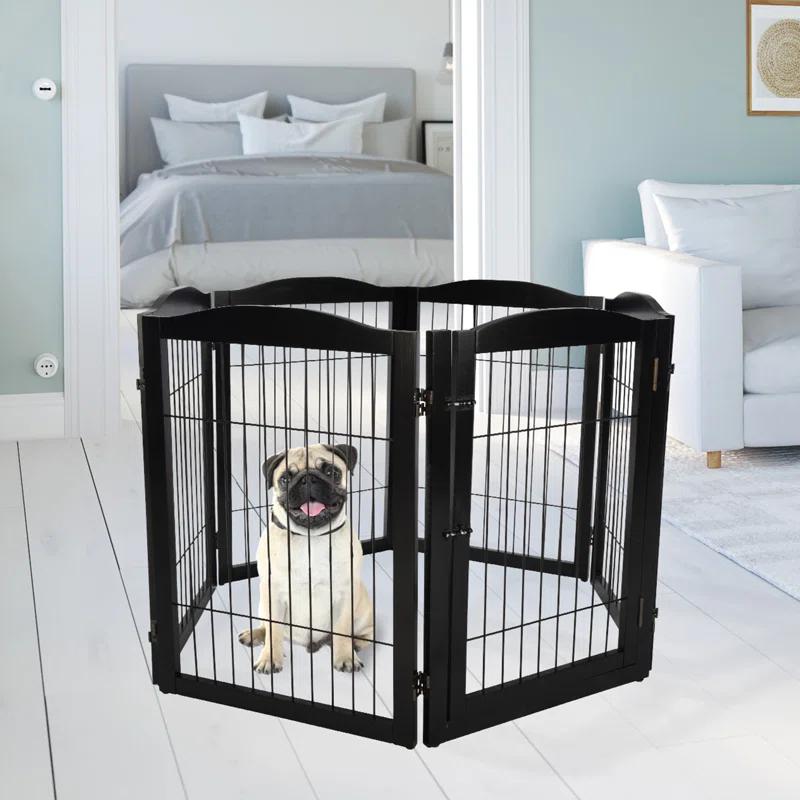 PETMAKER Pet Gate - 6-Panel Indoor Folding Dog Fence for Stairs or Doorways - 132.5x31.5-Inch Freestanding Play Pen with Support Feet