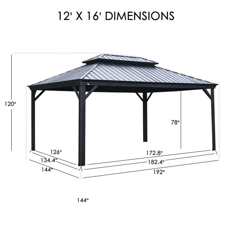 Kozyard Kozyard Alexander Gray Double Roof Hardtop Gazebo with Privacy Curtain Mosquito Netting