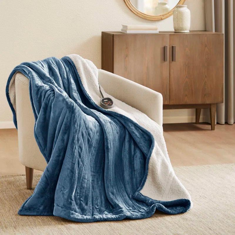 Woolrich Woolrich Heated Plush to Berber Blanket,Sapphire Blue,Twin