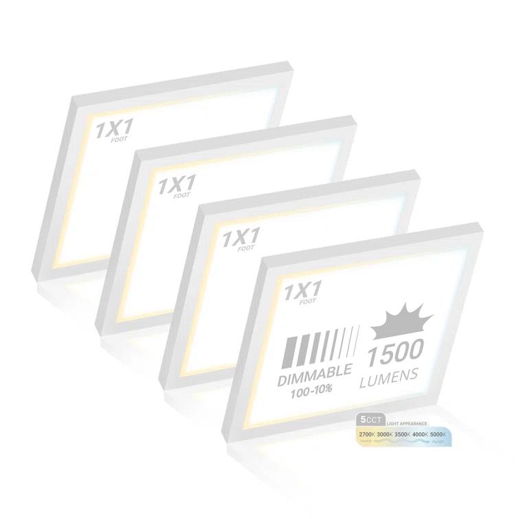 NUWATT NUWATT 4 Pack, 1x1 Flat Panel LED Square Light, 5CCT 2700K/3000K/3500K/4000K/5000K Selectable, 1500LM 18W, Internal Driver, Dimmable, 120V, CRI90, 12" Inch Square Surface Mount Ceiling Light, 1" Thick (Set of 4)