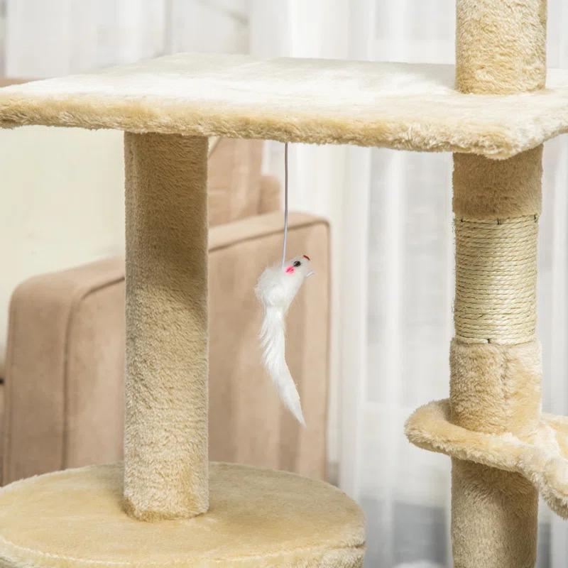 Tucker Murphy Pet™ 53" Plush Sturdy Interactive Cat Condo Tower Scratching Post Activity Tree House - Beige
