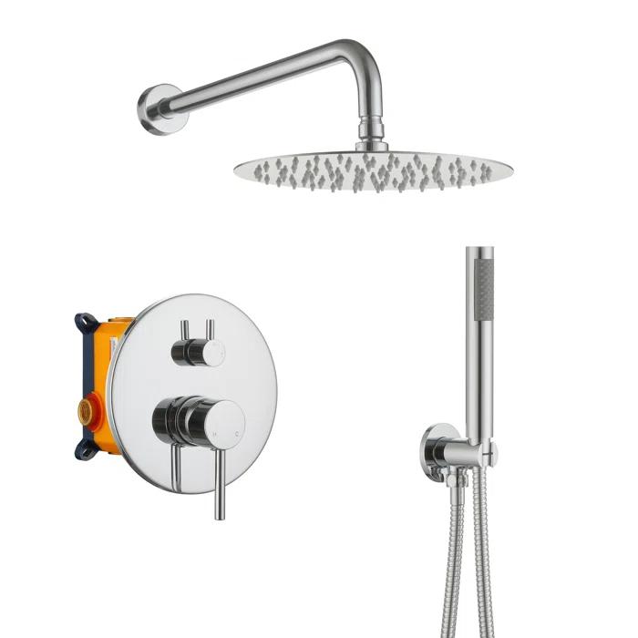 Pressure-Balanced Complete Shower System with 10-Inch Rain Shower Head, Handheld, Rough-in Valve
