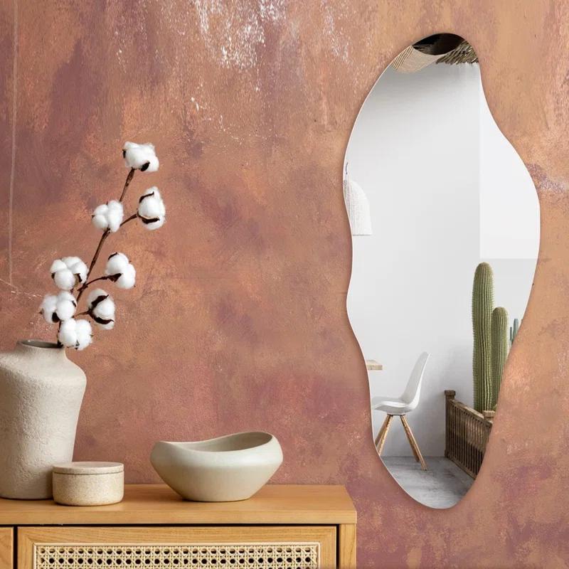Ivy Bronx Irregular Wall Mirror, Asymmetrical Wall Mounted Mirror 19.6 X 47 Inch, Large Decorative Shaped Mirror For Living Room, Bedroom, Entryway, Lake Shape