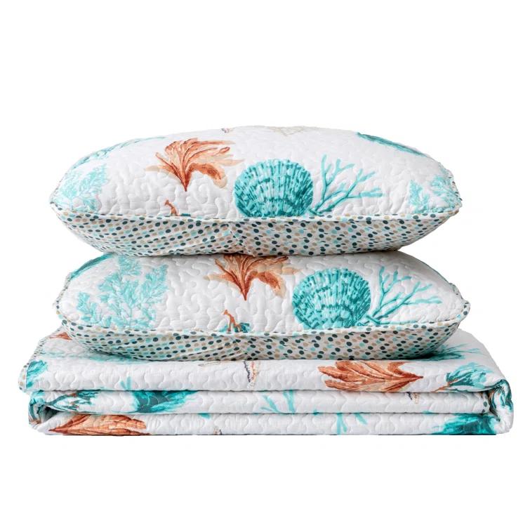 FreshFolds Bright Watercolor Coral Print Quilt Set with Shams