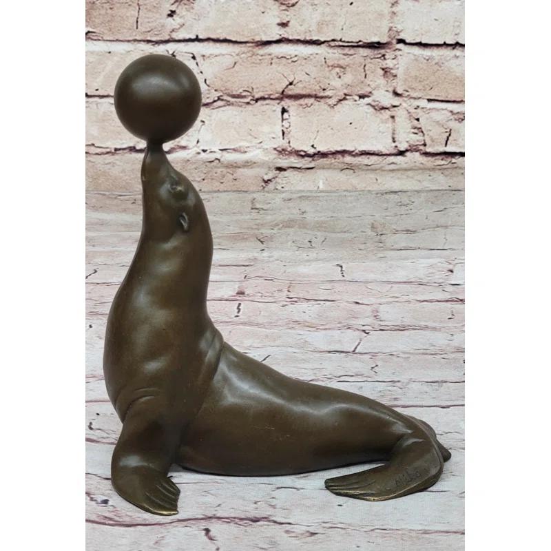 Rosecliff Heights Seal Balancing Ball on Nose - Bronze Figure Sculpture Original Art by Milo