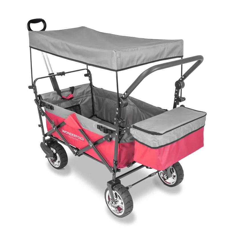 WonderFold Outdoor S4 Push & Pull Folding Wagon With Canopy & Brakes