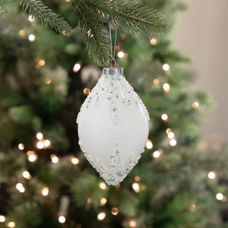 Northlight Seasonal 5" White Beaded and Silver Sequins Christmas Glass Finial Ornament