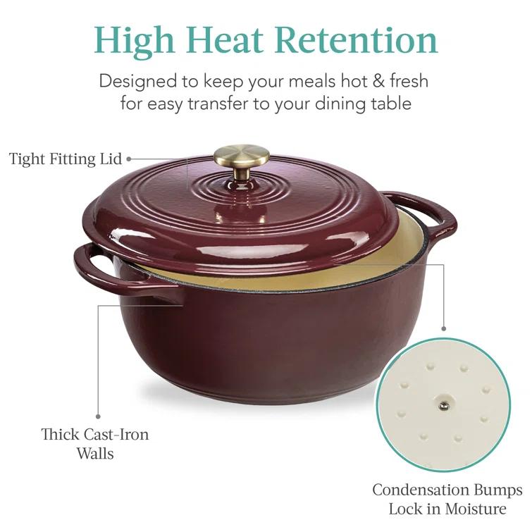 Best Choice Products Enamel Cast-Iron Dutch Oven, Heavy-Duty Cookware w/ Dual Handles, Lid & Reviews | Wayfair