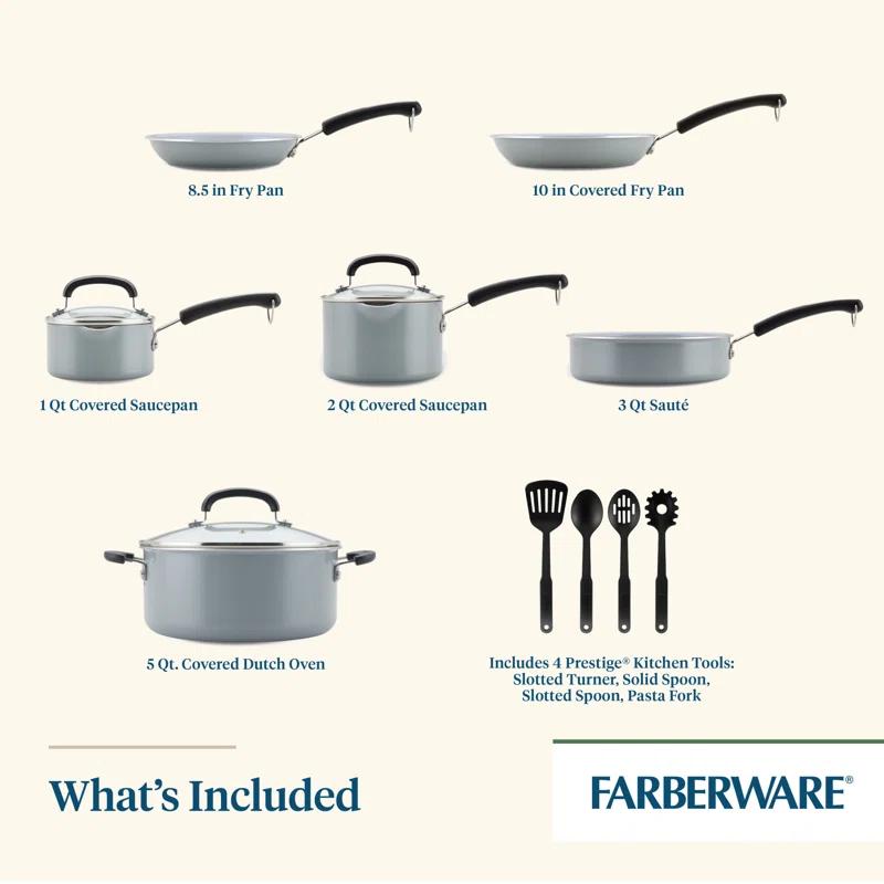 Farberware Eco Advantage Ceramic Nonstick Cookware Pots and Pans Set with Cooking Tools, 13 Piece