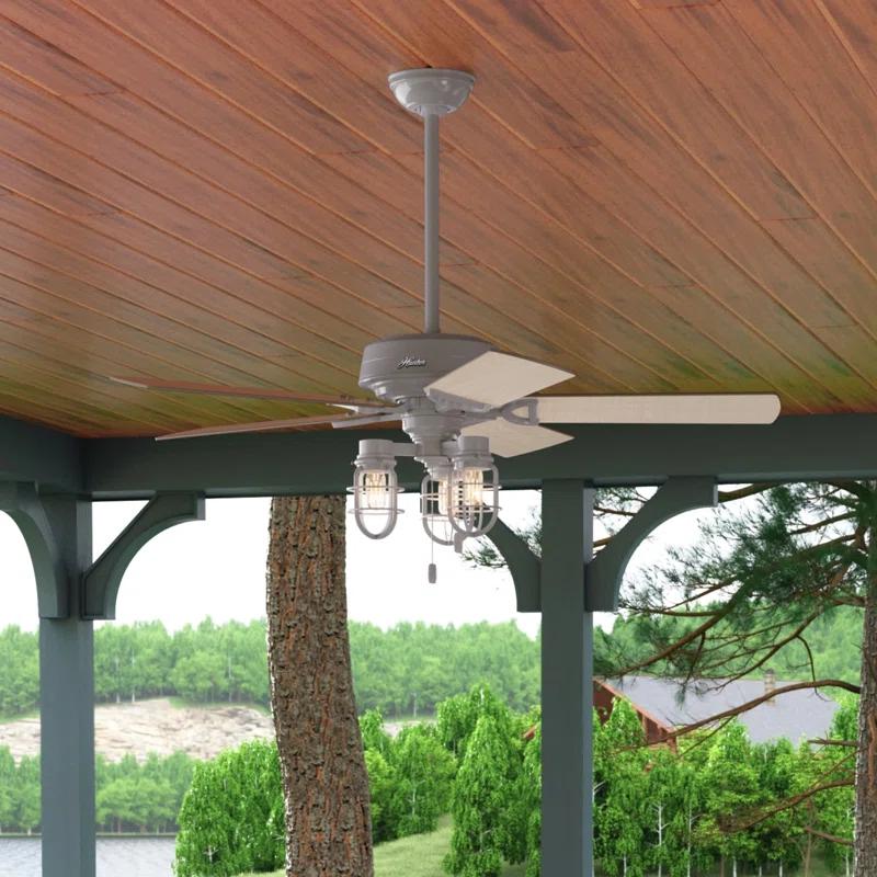 Hunter Fan 52" Starklake 5 - Blade Outdoor Standard Ceiling Fan with Pull Chain and Light Kit Included