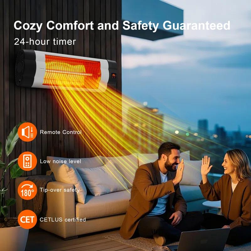 gaomon Wall-Mounted Electric Patio Heater, with 3 Heat Levels(500/1000/1500W)