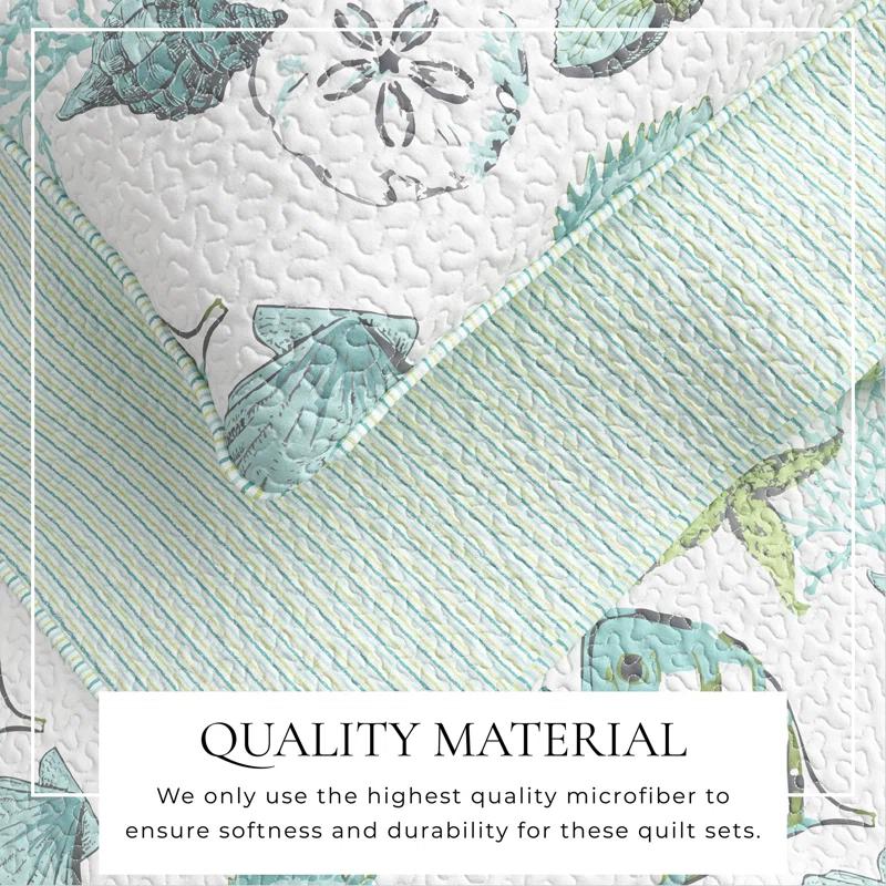FreshFolds Blue / Green Fish & Seashell Quilt Set with Shams