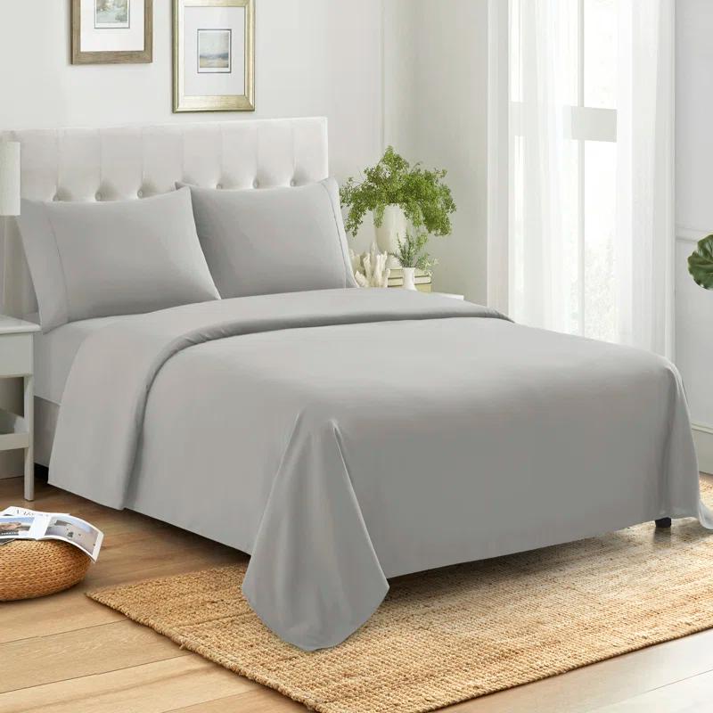 Sweet Home Collection 100% Cotton Percale 4-Piece Solid Sheet Set
