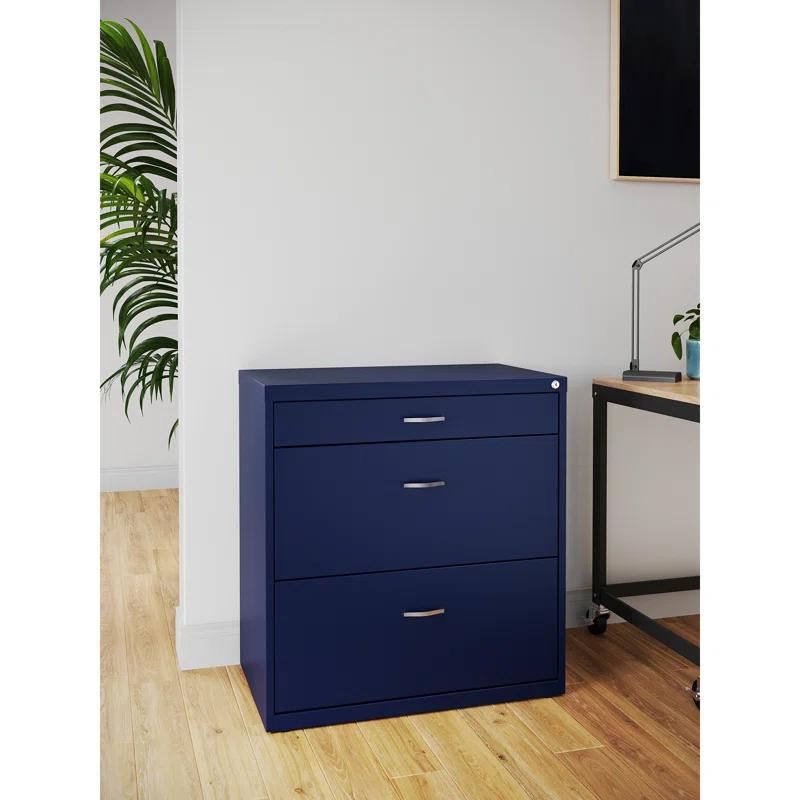 Navy 3-Drawer Lockable Steel Lateral Filing Cabinet