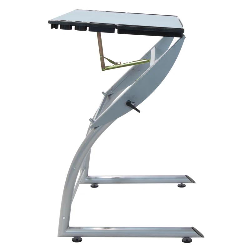 Inbox Zero Cournoyer Glass Top Metal Base Drafting Table