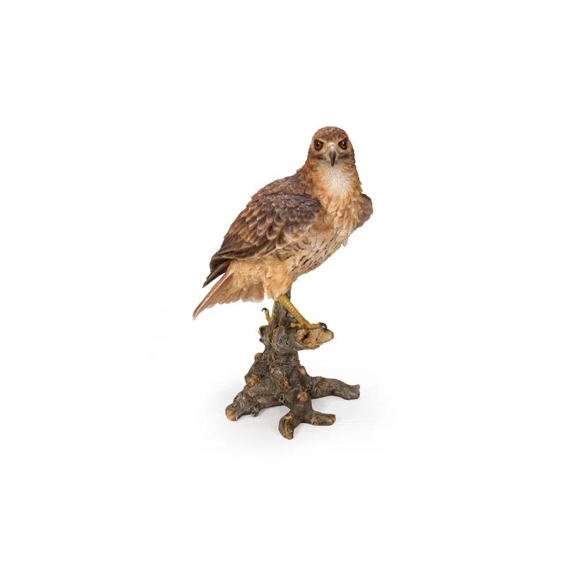 Hand-Painted Polyresin Hawk on Branch Garden Statue