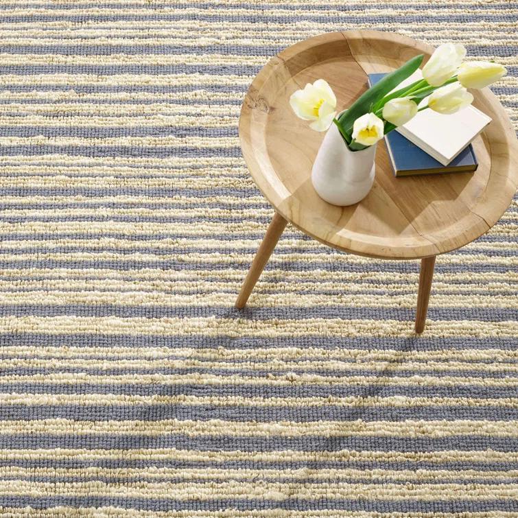 Calder Stripe Pewter Blue Handwoven Jute Rug