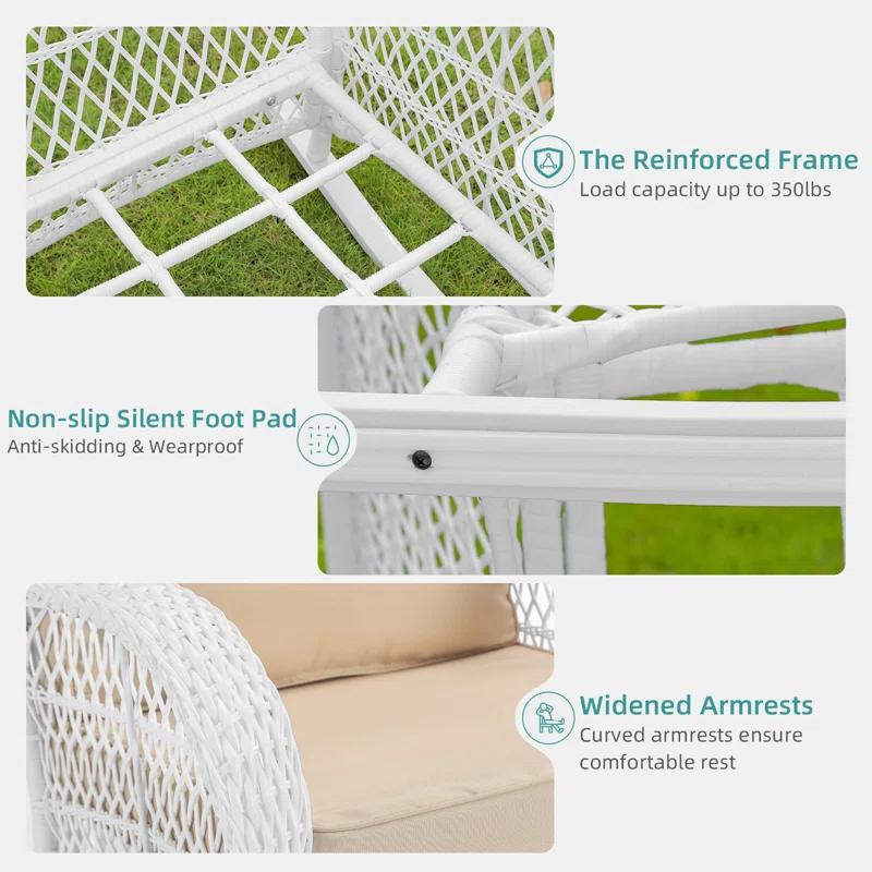 Beachcrest Home™ Beachcrest Home Outdoor Wicker Rocking Chairs Set Of 2, Rattan Patio Rocker Chairs With Thick Cushions And High Back, All-Weather Patio Wicker Chair With Safe Rocking Design For Garden, White Wicker