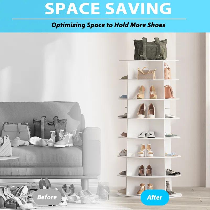 SpaceAid 7-Tier Rotating Shoe Rack Tower, 360° Spinning Shoe Display Carousel, Vertical Shoe and Handbag Organizer, Lazy Susan Closet Storage (White)