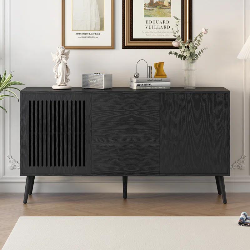 Black MDF Modern Sideboard Buffet Cabinet with Adjustable Shelves