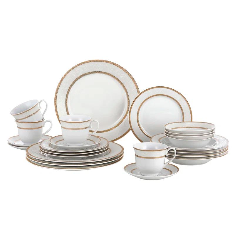 Lorren Home Trends 24 Piece Porcelain China Dinnerware Set - Service for 4