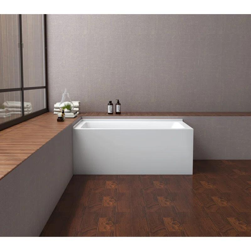 Kingston Brass Aqua Eden 54-Inch Acrylic Rectangular 2-Wall Corner Alcove Tub, Hand Drain