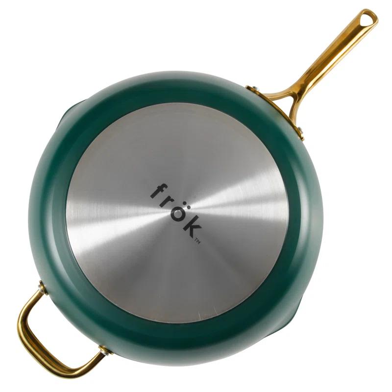 frök Frok 13"  Frying Pan Wok Skillet 4MM Thick Quick Heat Aluminum Cookware W/ Aluminum Lid Set W/ Premium PFA Free Ceramic Nonstick Interior & Heat Resistant Exterior - Induction