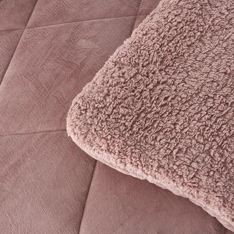 JML JML BorregoSolid1024 Microfiber Reversible 3 Piece Comforter Set, Sherpa Flannel Fleece Bed Blanket, King/Queen