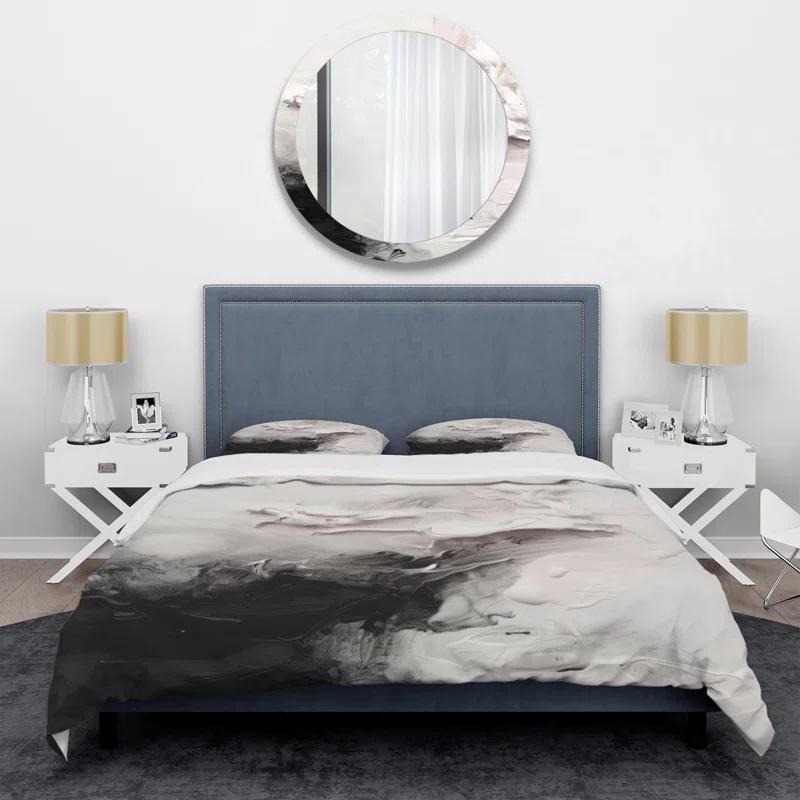 White Twist Watercolor III - Abstract Painting Duvet Cover Set - Microfiber Polyester