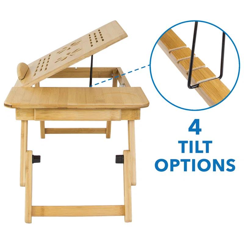 Mount-it Mount-It! Adjustable Bamboo Laptop Bed Tray w/ Tilting Top, Pullout Storage Drawer, Foldable Design