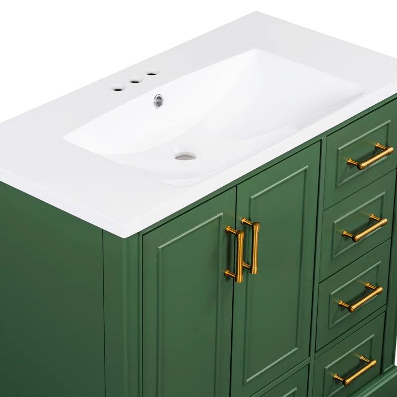 LOONGFIELD 36-Inch Traditional Bathroom Vanity With Resin Sink Combo Set Bathroom Cabinet With Two Doors And Four Drawers