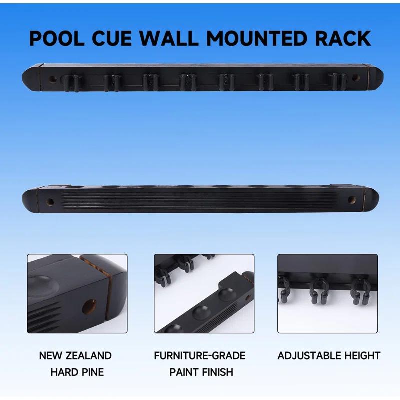 GSE Games & Sports Expert 2-Piece Billiard Pool Cue Stick Wall Mounted Rack, Holds 8 Pool Cue Stick